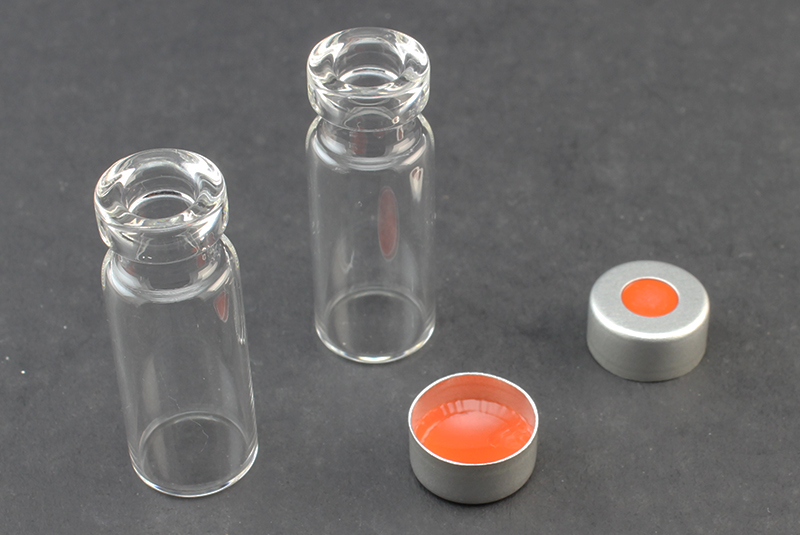 Vial Kit: Clear Glass 2.0ml Silanized Crimp Top Standard Opening Vial; Crimp Cap, 11mm Silver Aluminum w/ PTFE/Red Rubber Septa
