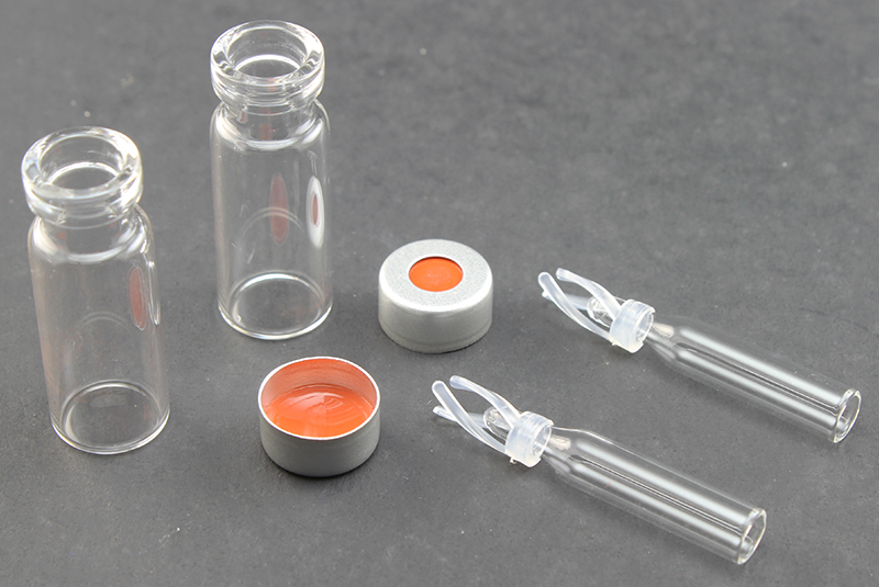 Vial Kit: Clear 2.0ml Crimp Wide; 200μL Inserts Polymer Spring, Conical Precision Mandrel Interior; Cap, 11mm Silver Aluminum, PTFE/Butyl Rubber Septa