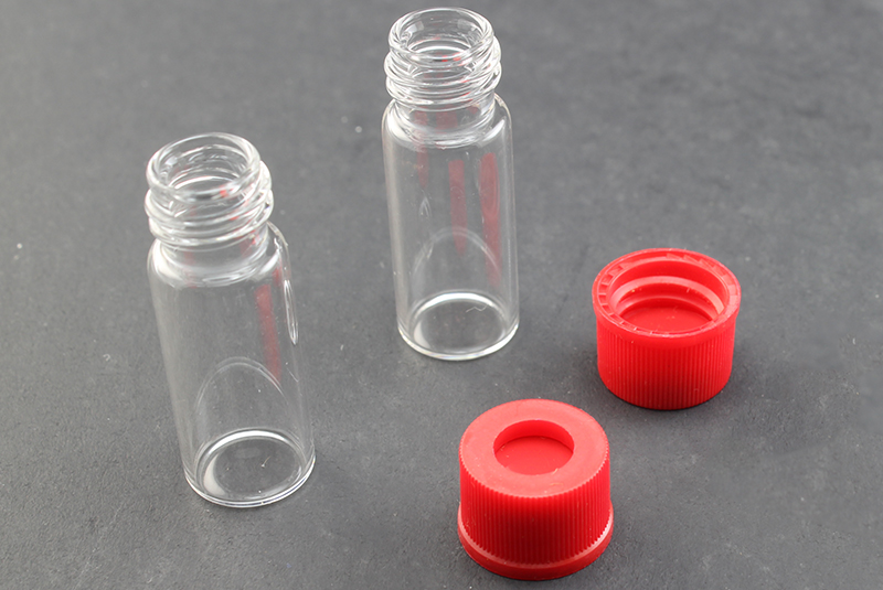 Vial Kit: Clear Glass 2.0ml Screw Top Wide Opening Vial; Screw Cap, 10mm Red Polypropylene w/ PTFE/Silicone/PTFE Septa