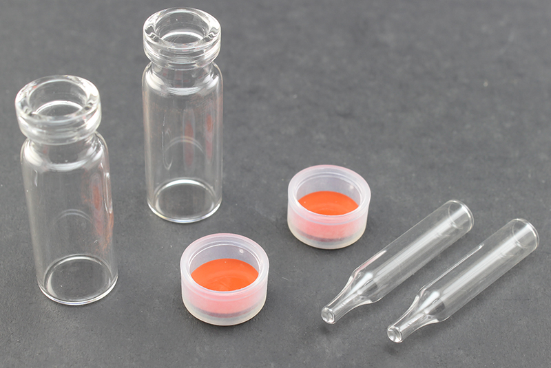 Vial Kit: Clear 2.0ml Snap Top Wide; 200μL Glass Insert, Conical Point Interior, No Spring Required; Cap, 11mm Natural Polyethylene w/ PTFE/Red Rubber Septa