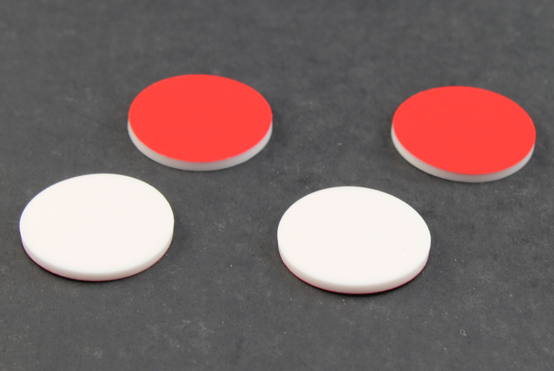 .060” Thick, Red Teflon/White Silicone Septa for 20mm Snap Tops 